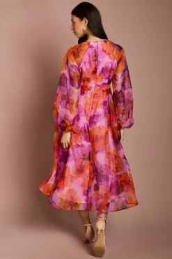 Coast Robe Midi En Organza À Manches Bouffantes Et Taille Portefeuille<Femme Robes Mi-Longues|Robes À Manches Longues