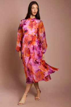 Coast Robe Midi En Organza À Manches Bouffantes Et Taille Portefeuille<Femme Robes Mi-Longues|Robes À Manches Longues