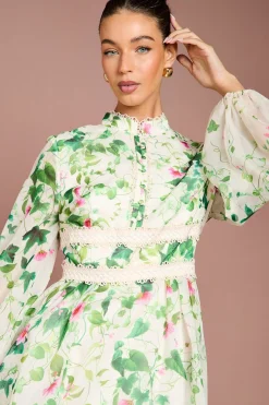 Robe Midi en Organza à Manches Longues avec Imprimé Placé
