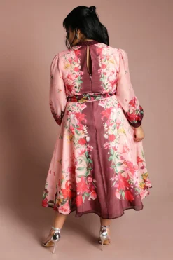 Robe Midi En Organza À Manches Longues Avec Ceinture