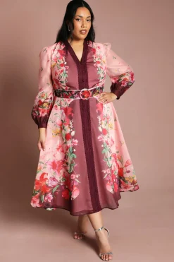 Robe Midi En Organza À Manches Longues Avec Ceinture