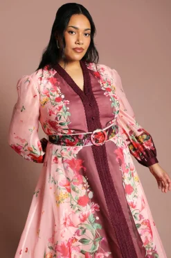 Robe Midi En Organza À Manches Longues Avec Ceinture