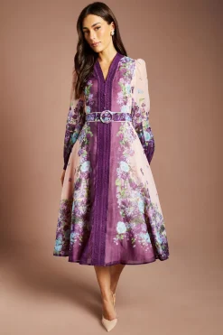 Robe Midi En Organza À Manches Longues Avec Ceinture