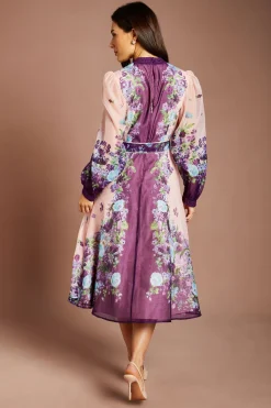 Robe Midi En Organza À Manches Longues Avec Ceinture