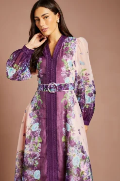 Robe Midi En Organza À Manches Longues Avec Ceinture