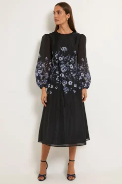 Wallis Robe Midi En Organza À Motif Floral Placé<Femme Robes Mi-Longues|Robes À Manches Longues