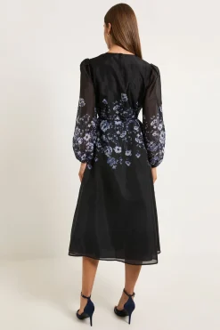 Wallis Robe Midi En Organza À Motif Floral Placé<Femme Robes Mi-Longues|Robes À Manches Longues