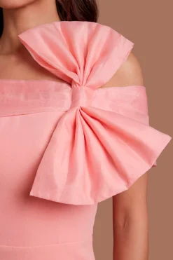 Robe Midi En Organza À Épaules Dénudées Avec Nœud
