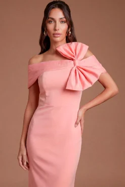 Robe Midi En Organza À Épaules Dénudées Avec Nœud