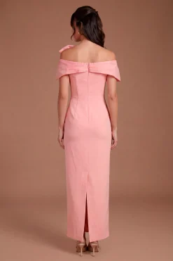 Robe Midi En Organza À Épaules Dénudées Avec Nœud