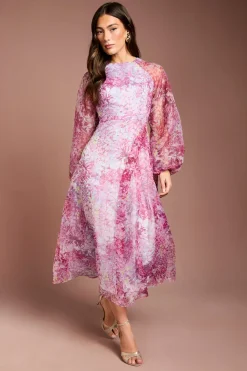 Coast Robe Midi En Organza À Taille Croisée Et Manches Bouffantes<Femme Robes Mi-Longues|Robes À Manches Longues