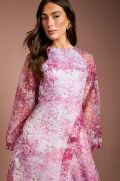 Coast Robe Midi En Organza À Taille Croisée Et Manches Bouffantes<Femme Robes Mi-Longues|Robes À Manches Longues