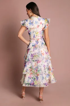 Robe Midi En Organza À Volants Avec Bordure En Dentelle