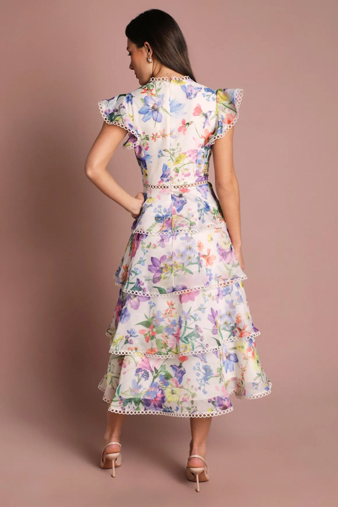 Robe Midi En Organza À Volants Avec Bordure En Dentelle