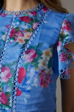 Robe Midi en Organza à Volants avec Finitions en Dentelle