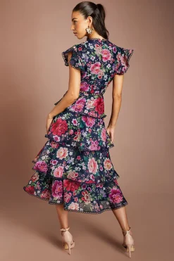 Coast Robe Midi En Organza À Volants Avec Finitions En Dentelle<Femme Toutes Les Robes|Robes Mi-Longues