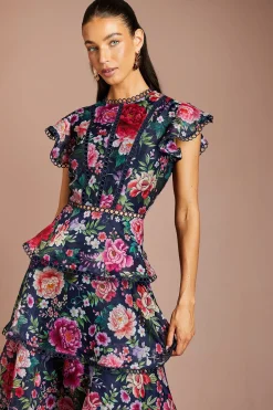 Coast Robe Midi En Organza À Volants Avec Finitions En Dentelle<Femme Toutes Les Robes|Robes Mi-Longues