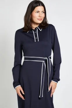 Wallis Robe Midi En Ponte Avec Col Contrasté<Femme Toutes Les Robes|Robes Mi-Longues