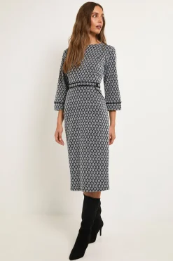 Wallis Robe Midi En Ponte Géométrique Avec Ceinture Et Détails Passepoilés<Femme Toutes Les Robes|Robes D’Automne
