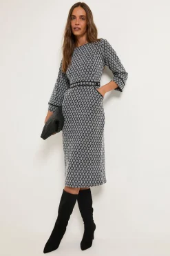 Wallis Robe Midi En Ponte Géométrique Avec Ceinture Et Détails Passepoilés<Femme Toutes Les Robes|Robes D’Automne