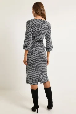 Wallis Robe Midi En Ponte Géométrique Avec Ceinture Et Détails Passepoilés<Femme Toutes Les Robes|Robes D’Automne