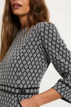 Wallis Robe Midi En Ponte Géométrique Avec Ceinture Et Détails Passepoilés<Femme Toutes Les Robes|Robes D’Automne