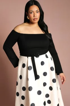Coast Robe Midi En Ponte À Jupe Ample Imprimée, Manches Longues Et Col Bardot Grande Taille<Femme Robes Mi-Longues|Robes À Manches Longues