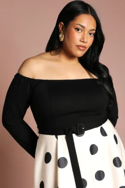 Coast Robe Midi En Ponte À Jupe Ample Imprimée, Manches Longues Et Col Bardot Grande Taille<Femme Robes Mi-Longues|Robes À Manches Longues