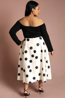 Coast Robe Midi En Ponte À Jupe Ample Imprimée, Manches Longues Et Col Bardot Grande Taille<Femme Robes Mi-Longues|Robes À Manches Longues