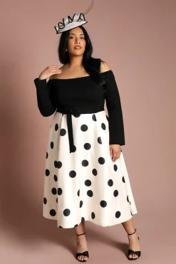 Coast Robe Midi En Ponte À Jupe Ample Imprimée, Manches Longues Et Col Bardot Grande Taille<Femme Robes Mi-Longues|Robes À Manches Longues