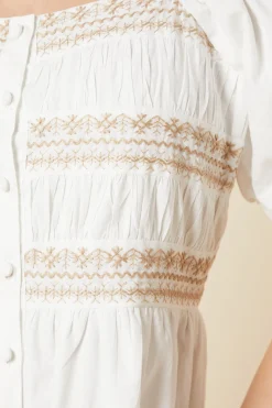 Robe Midi en Popeline à Buste Brodé et Boutonnage Devant Petite