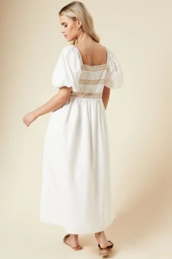 Robe Midi en Popeline à Buste Brodé et Boutonnage Devant Petite