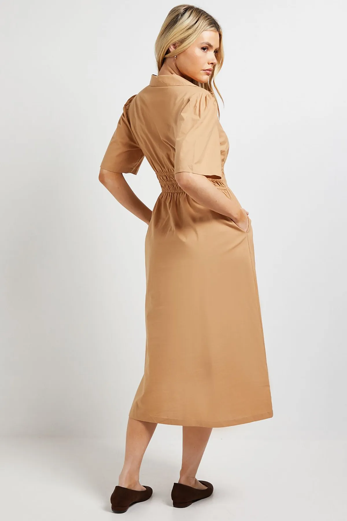 Dorothy Perkins Robe Midi En Popeline À Col Avec Détail Taille Froncée<Femme Toutes Les Robes|Robes Mi-Longues