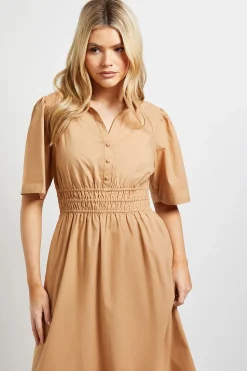 Dorothy Perkins Robe Midi En Popeline À Col Avec Détail Taille Froncée<Femme Toutes Les Robes|Robes Mi-Longues