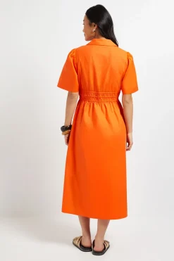 Robe Midi En Popeline À Col Petite Avec Détail Taille Froncée
