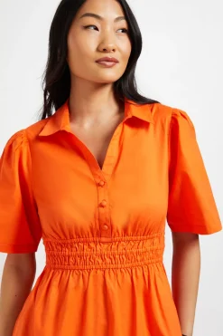 Robe Midi En Popeline À Col Petite Avec Détail Taille Froncée