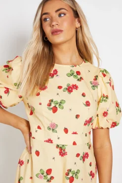 Robe Midi En Popeline À Coutures Princesse Et Manches Bouffantes
