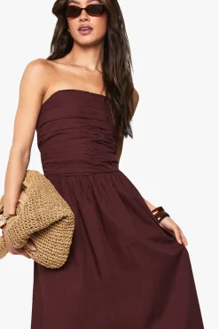 Robe midi en popeline de coton pour grande taille avec détails ruche