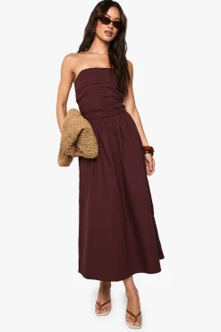 Robe midi en popeline de coton pour grande taille avec détails ruche