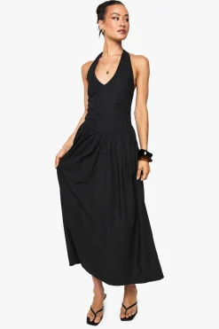 Robe midi en popeline de coton à encolure halter pour grandes tailles