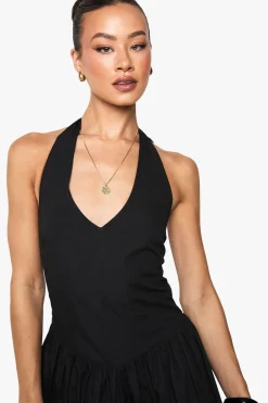 Robe midi en popeline de coton à encolure halter pour grandes tailles