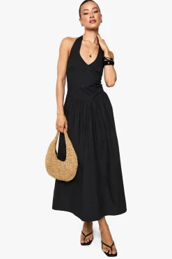 Robe midi en popeline de coton à encolure halter pour grandes tailles