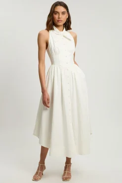 Robe Midi En Popeline De Coton Avec Nœud Au Col