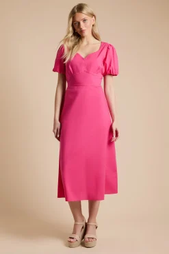Robe Midi En Popeline À Encolure Cœur Avec Détails De Coutures Contrastées