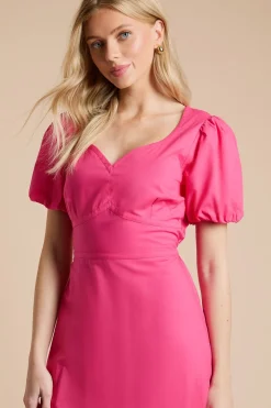 Robe Midi En Popeline À Encolure Cœur Avec Détails De Coutures Contrastées