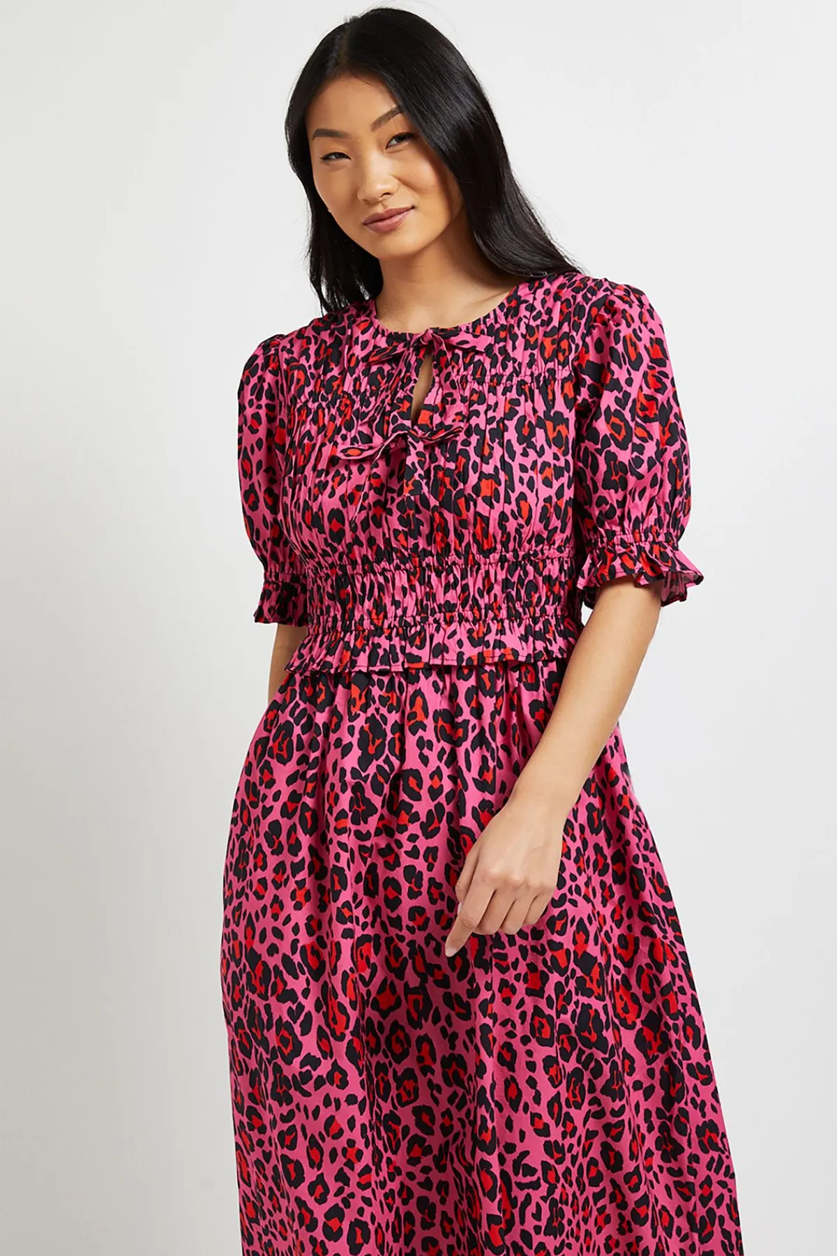 Dorothy Perkins Robe Midi En Popeline Imprimée À Manches À Volants Et Nœud Devant Petite<Femme Toutes Les Robes|Robes Mi-Longues