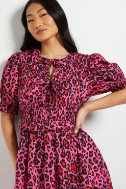 Dorothy Perkins Robe Midi En Popeline Imprimée À Manches À Volants Et Nœud Devant Petite<Femme Toutes Les Robes|Robes Mi-Longues