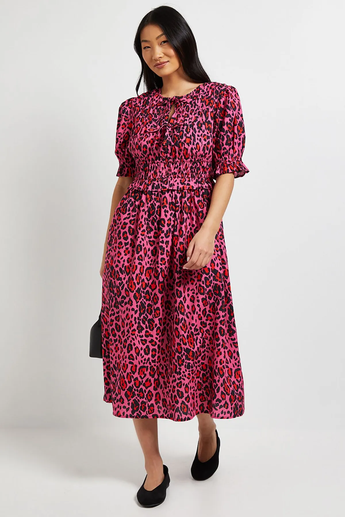 Dorothy Perkins Robe Midi En Popeline Imprimée À Manches À Volants Et Nœud Devant Petite<Femme Toutes Les Robes|Robes Mi-Longues