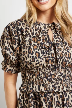Dorothy Perkins Robe Midi En Popeline Imprimée Léopard À Manches Volantées Et Nœud Devant<Femme Robes Mi-Longues|Robes