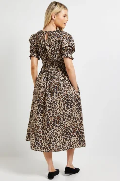 Dorothy Perkins Robe Midi En Popeline Imprimée Léopard À Manches Volantées Et Nœud Devant<Femme Robes Mi-Longues|Robes
